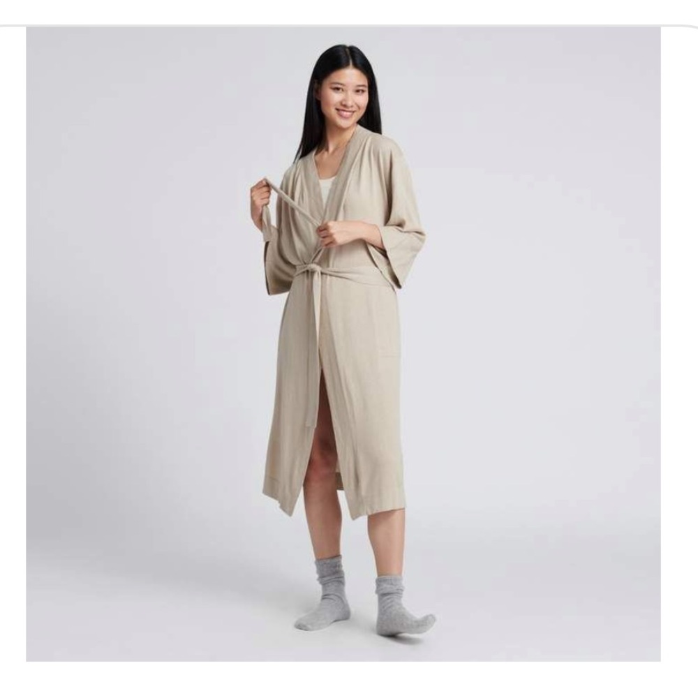 Naadam Summer Silk Cashmere Robe in Sand, Size S